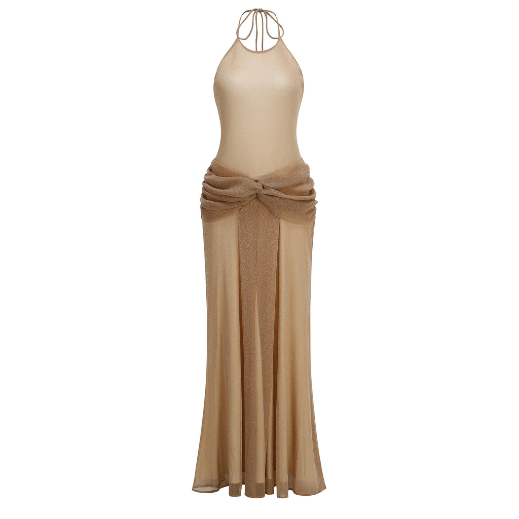 Cross-Border Amazon Trendy Nightclub Party Evening Dress For Women, Fashionable Mesh Halter Neck Backless Party Dress